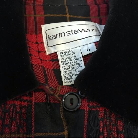 Vintage Karin Stevens Plaid & Velvet Dress with elastic embroidery - Picture 5 of 5